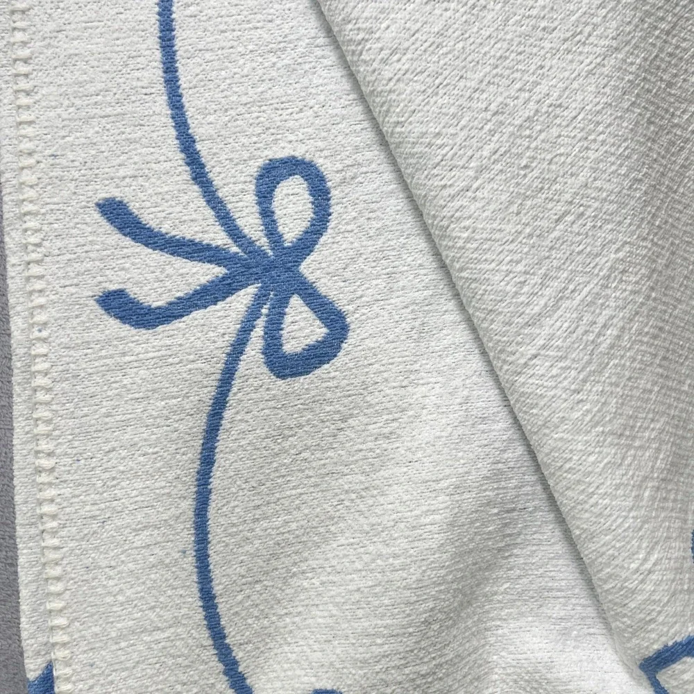 Shabby Chic Decorative Throw Blanket White Blue Bows Accent 50